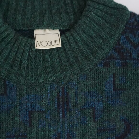 Vintage Vogue Green Patterned Winter Knit Sweater Cabincore Old Money L - Picture 9 of 9